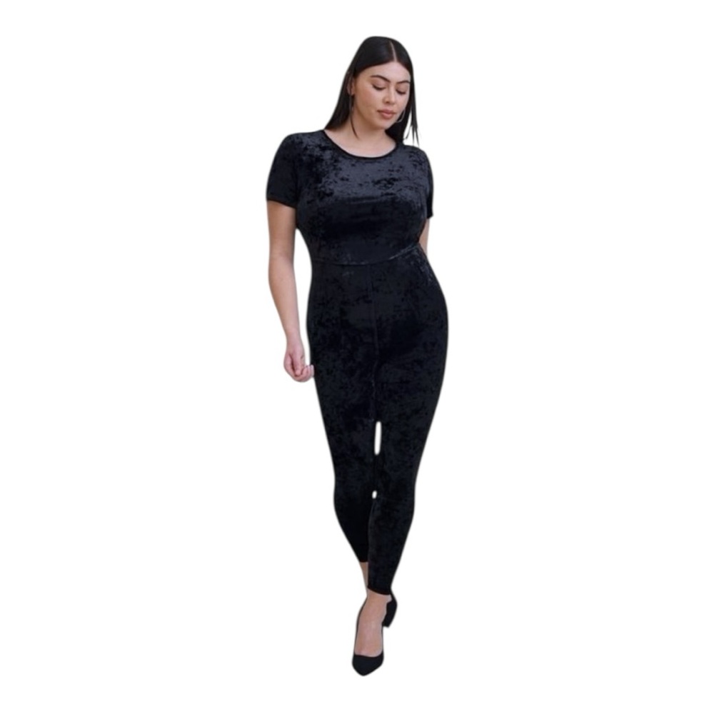 Torrid Premium Short Sleeve Full Length Crushed Velvet Catsuit in black